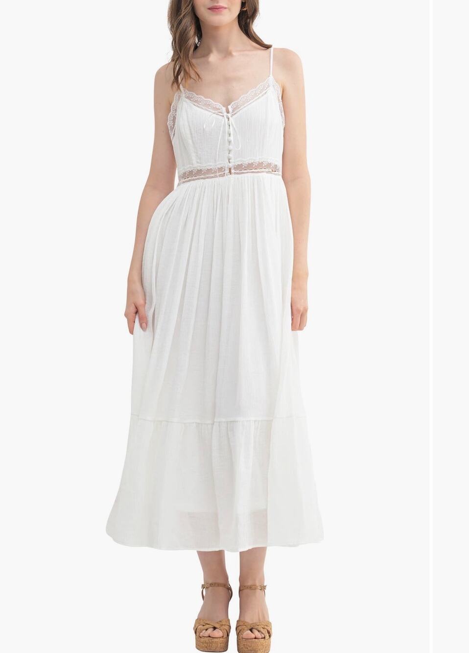 All In Favor Lace Detail Midi Dress Off White Size M NWT
